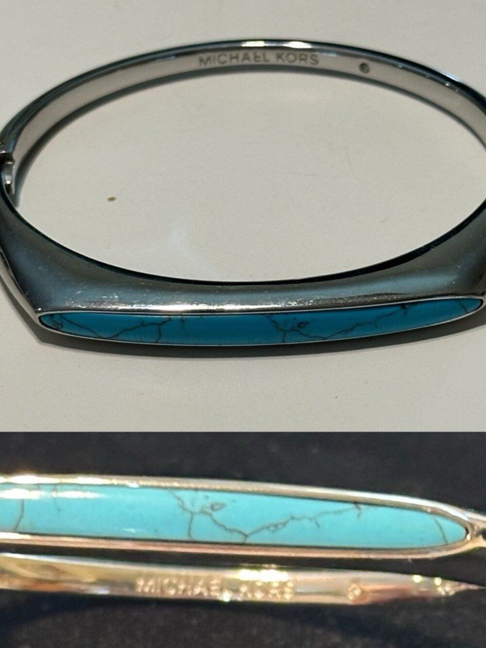 MICHAEL KORS Silver Tone Faux Turquoise Bangle BRACELET Southwestern